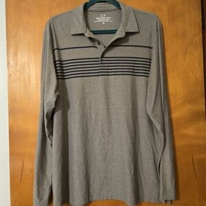 Vineyard Vines Gray & Navy Edgartown Polo Long Sleeve Shirt Size M
